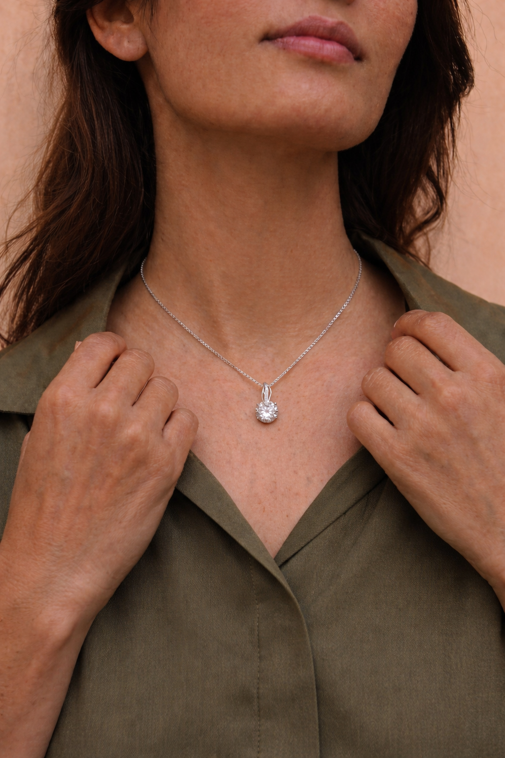Joya Collar Plata 925 Rayo Con Circón Blanco Moderno Mujer Plateado-4