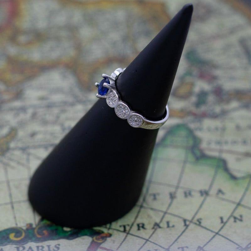 Anillo Plata 925 Circón Azul Halo Blanco-2