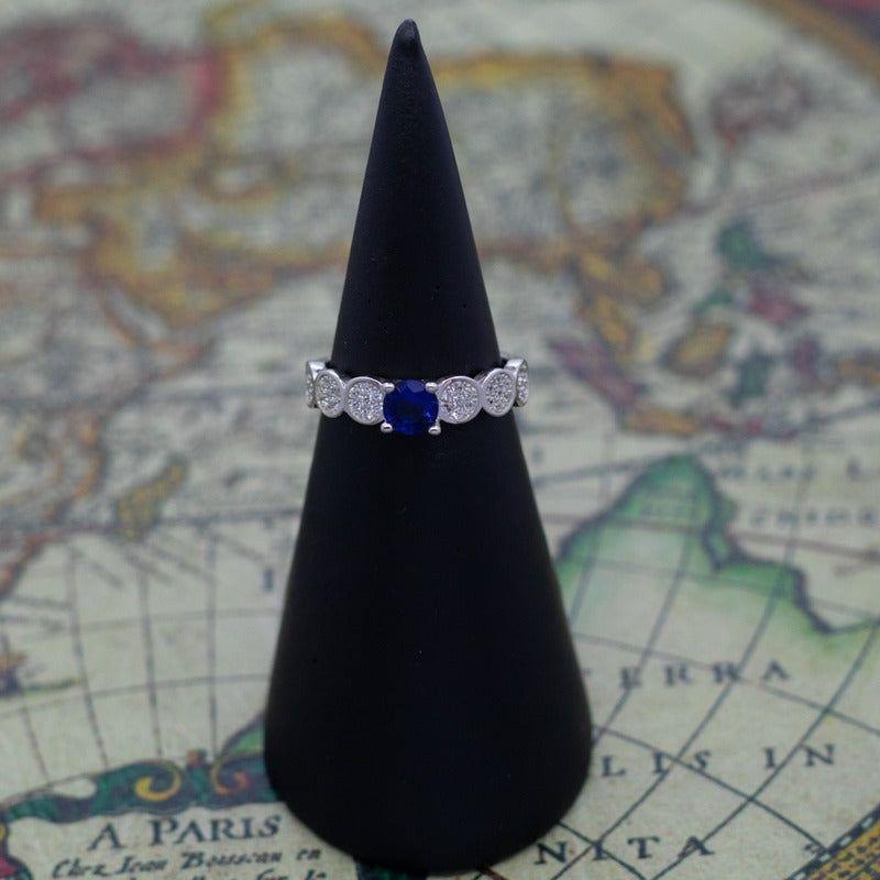 Anillo Plata 925 Circón Azul Halo Blanco-3