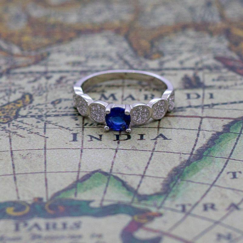 Anillo Plata 925 Circón Azul Halo Blanco-4
