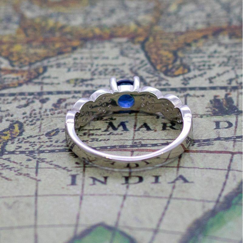 Anillo Plata 925 Circón Azul Halo Blanco-6