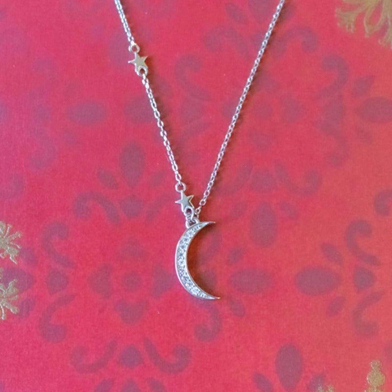 Joya Collar Plata 925 Luna Luz Amor Circones Blancos Mujer Plateado-2