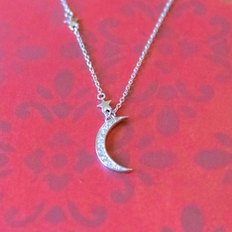 Joya Collar Plata 925 Luna Luz Amor Circones Blancos Mujer Plateado-3