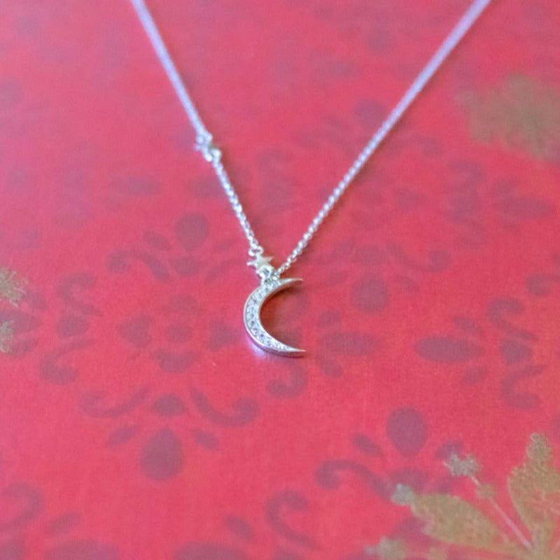 Joya Collar Plata 925 Luna Luz Amor Circones Blancos Mujer Plateado-4