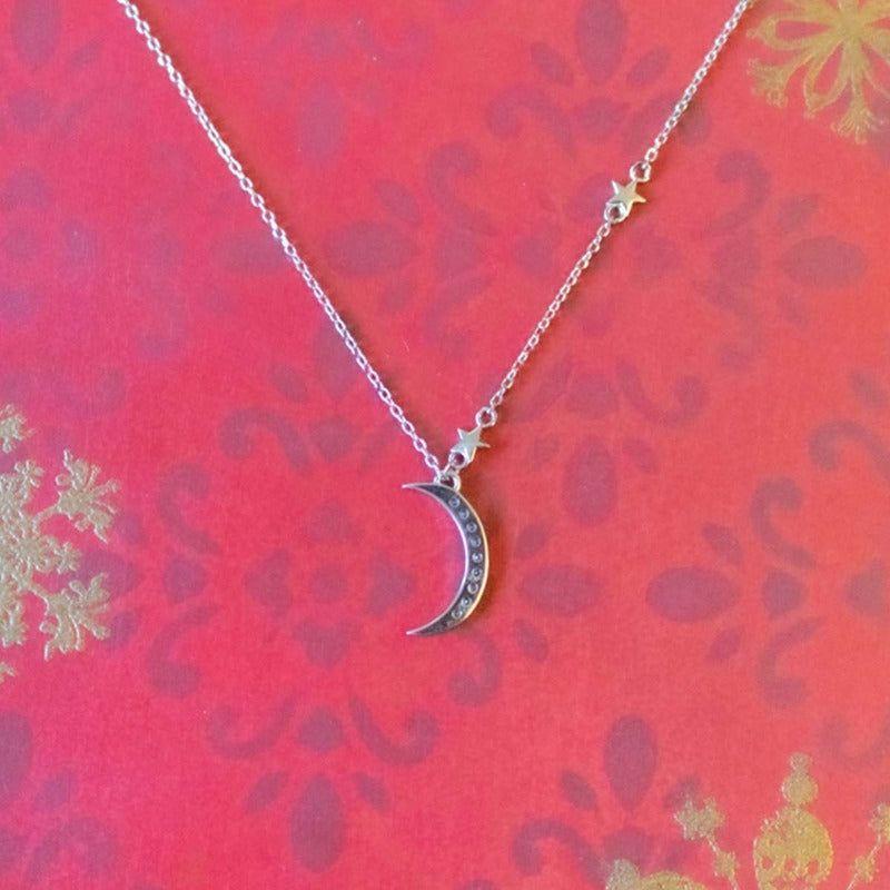 Joya Collar Plata 925 Luna Luz Amor Circones Blancos Mujer Plateado-5