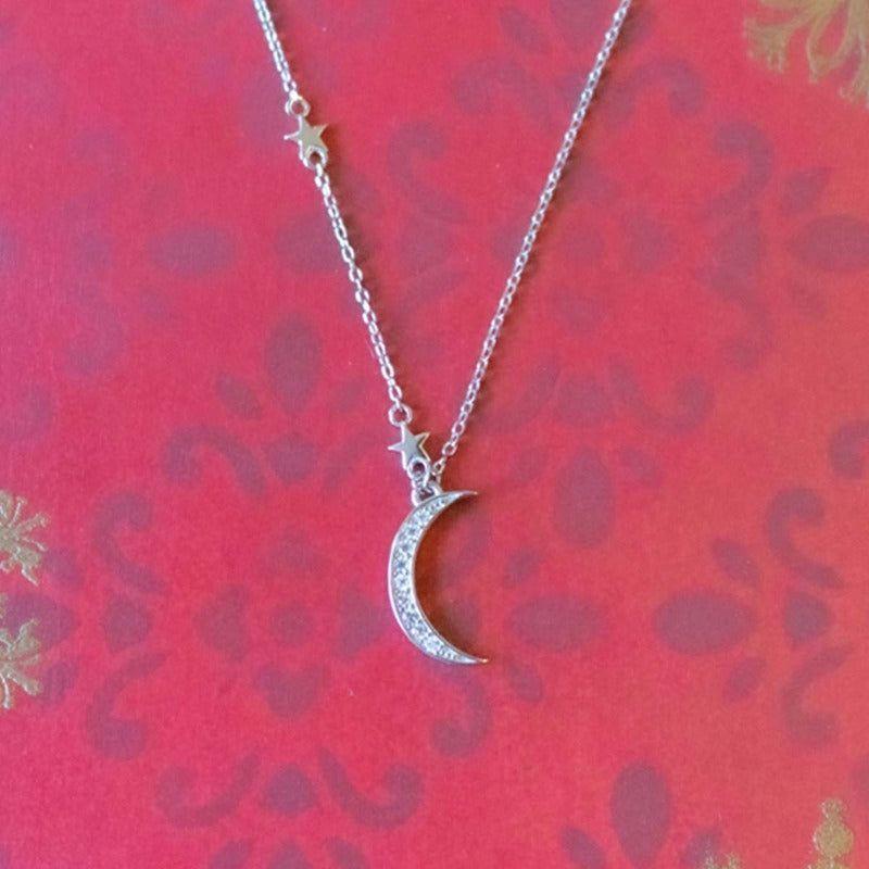 Collar Plata 925 Luna y Estrellas con Circones-2