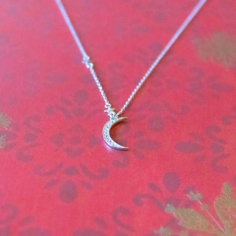 Collar Plata 925 Luna y Estrellas con Circones-4