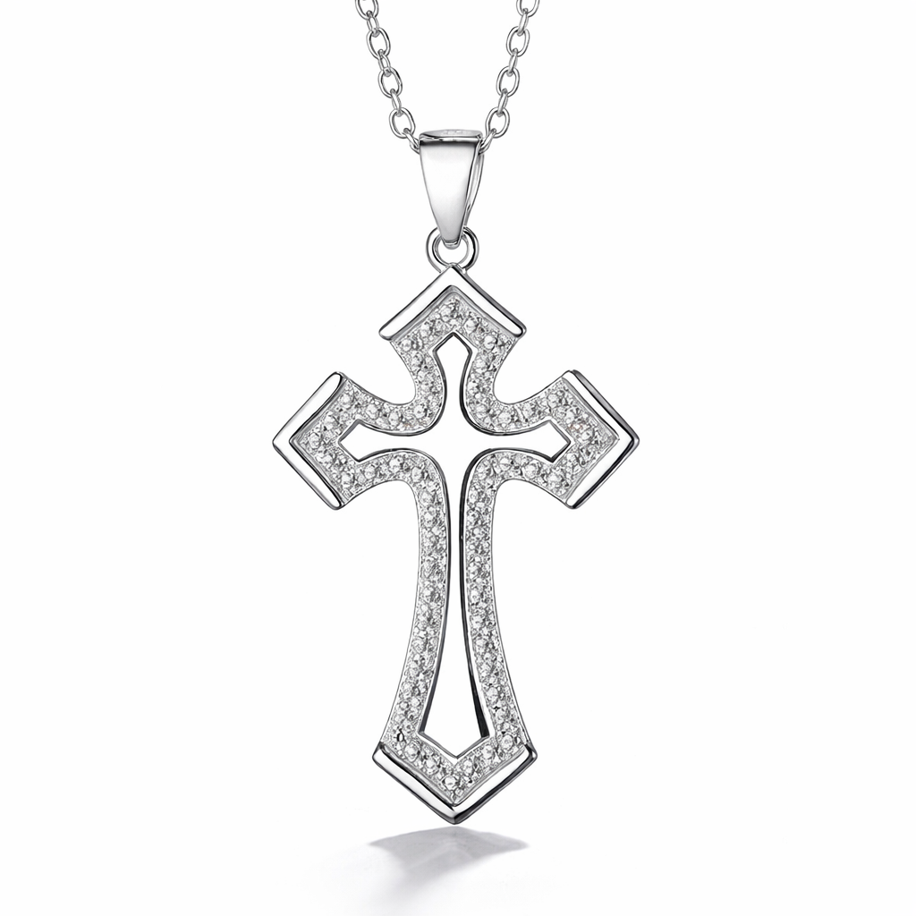 Joya Collar Plata 925 Cruz Religiosa Con Circones Unisex Plateado-0