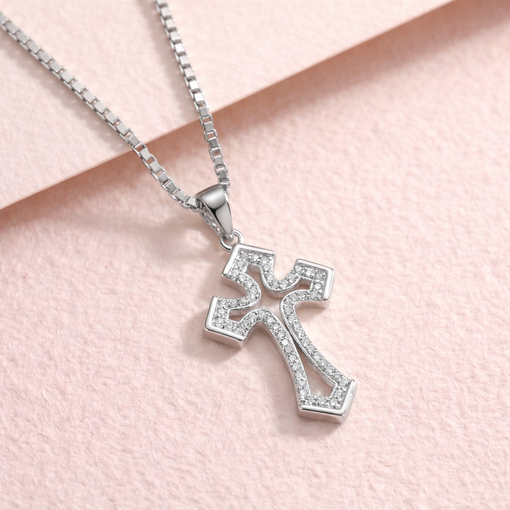 Joya Collar Plata 925 Cruz Religiosa Con Circones Unisex Plateado-1