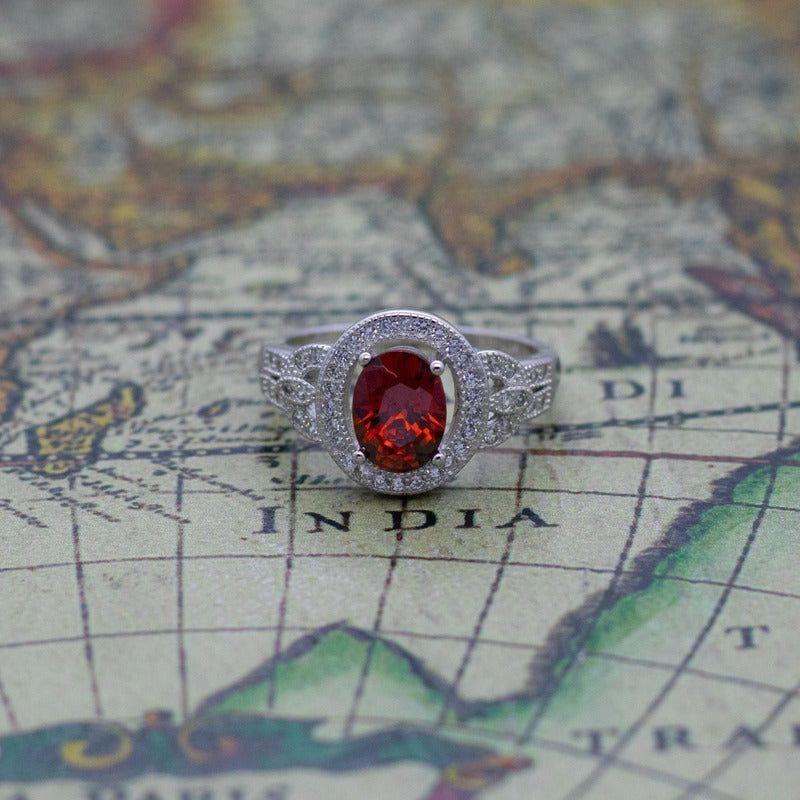 Anillo Plata 925 Circón Rojo Ovalado con Halo-5