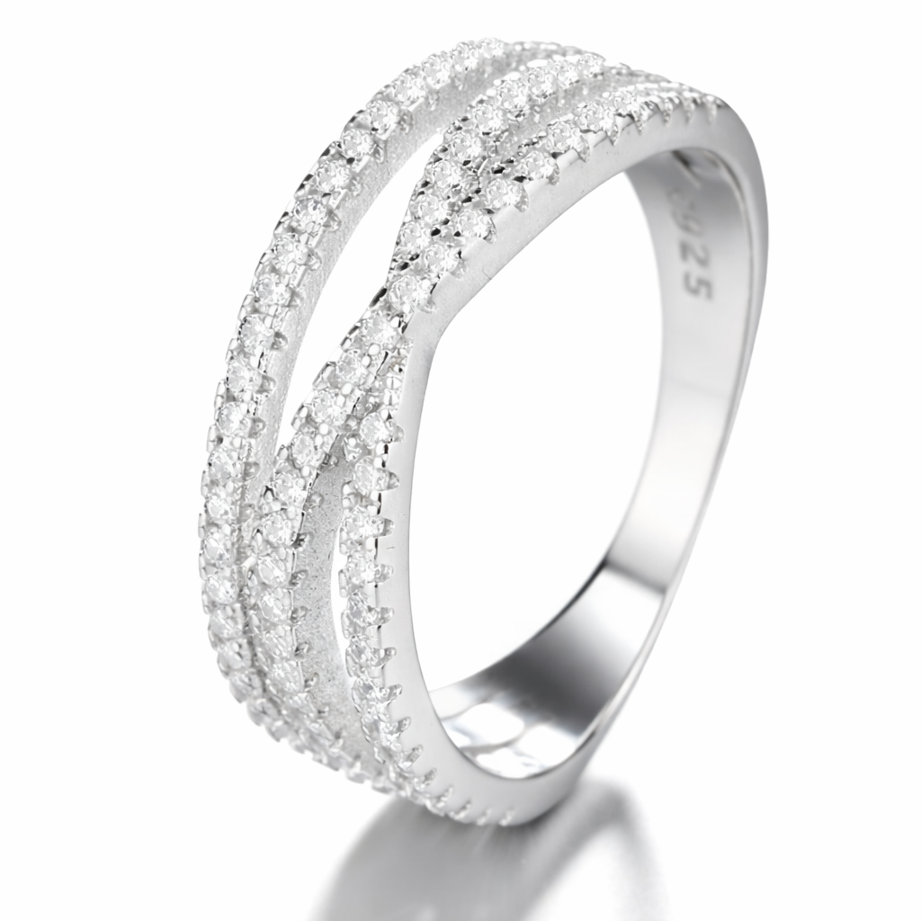 Anillo Plata S 925 Mujer Circones Blancos Elegante Moderno-0