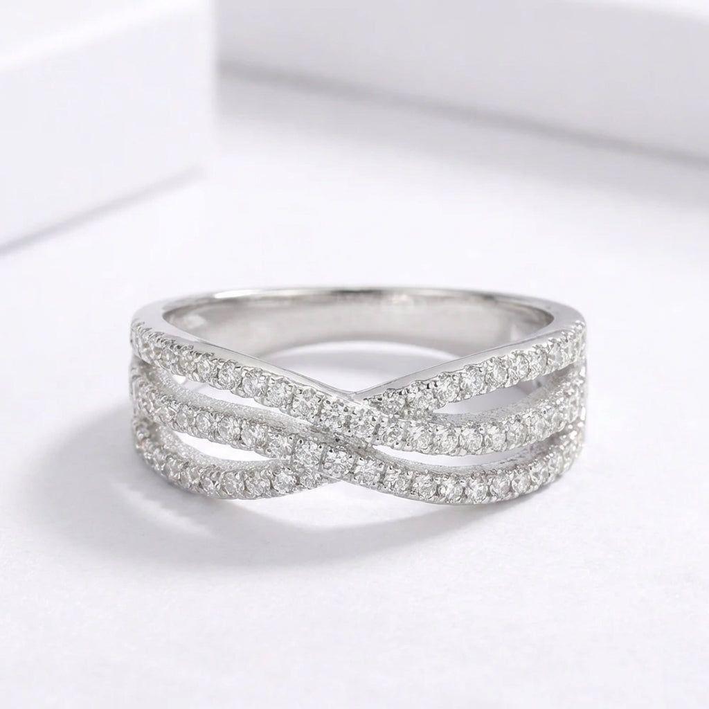 Anillo Plata S 925 Mujer Circones Blancos Elegante Moderno-1