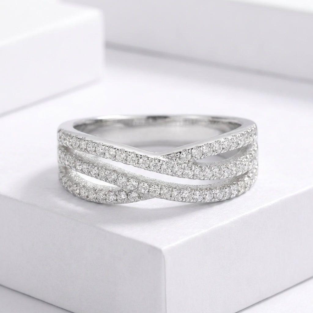 Anillo Plata S 925 Mujer Circones Blancos Elegante Moderno-2
