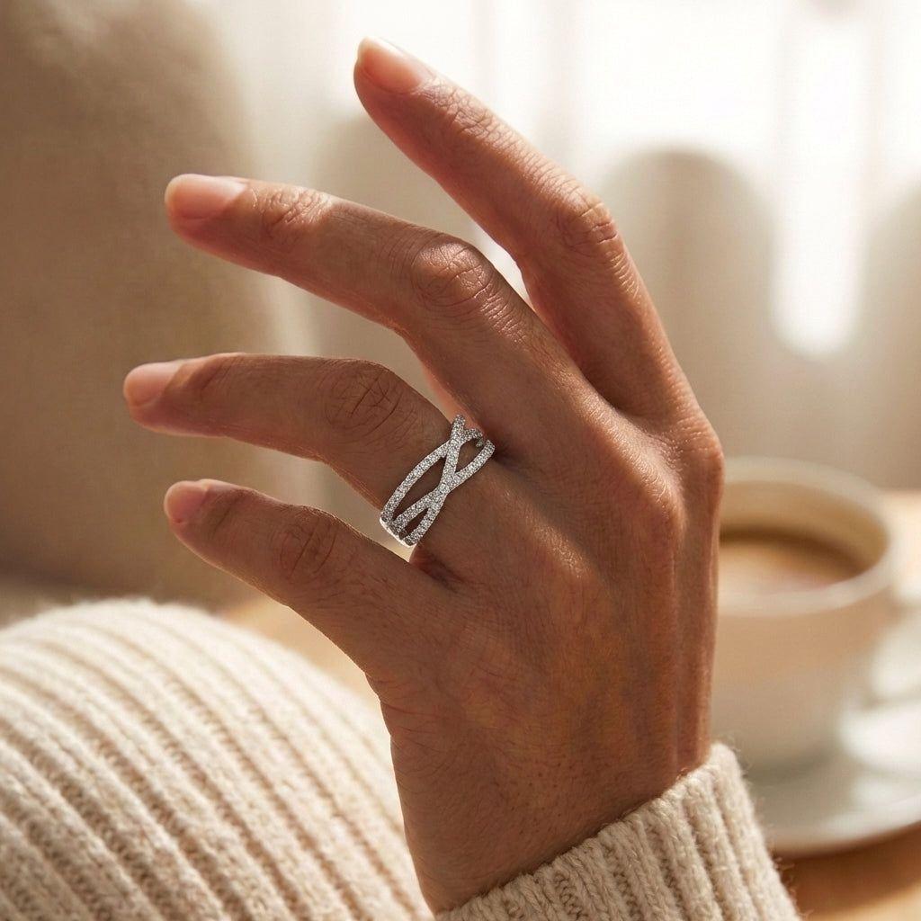 Anillo Plata S 925 Mujer Circones Blancos Elegante Moderno-3