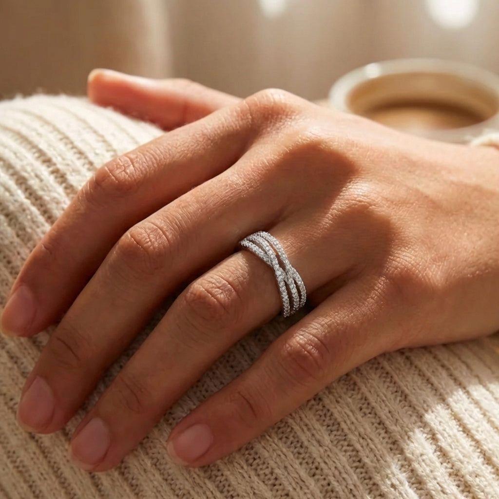 Anillo Plata S 925 Mujer Circones Blancos Elegante Moderno-4