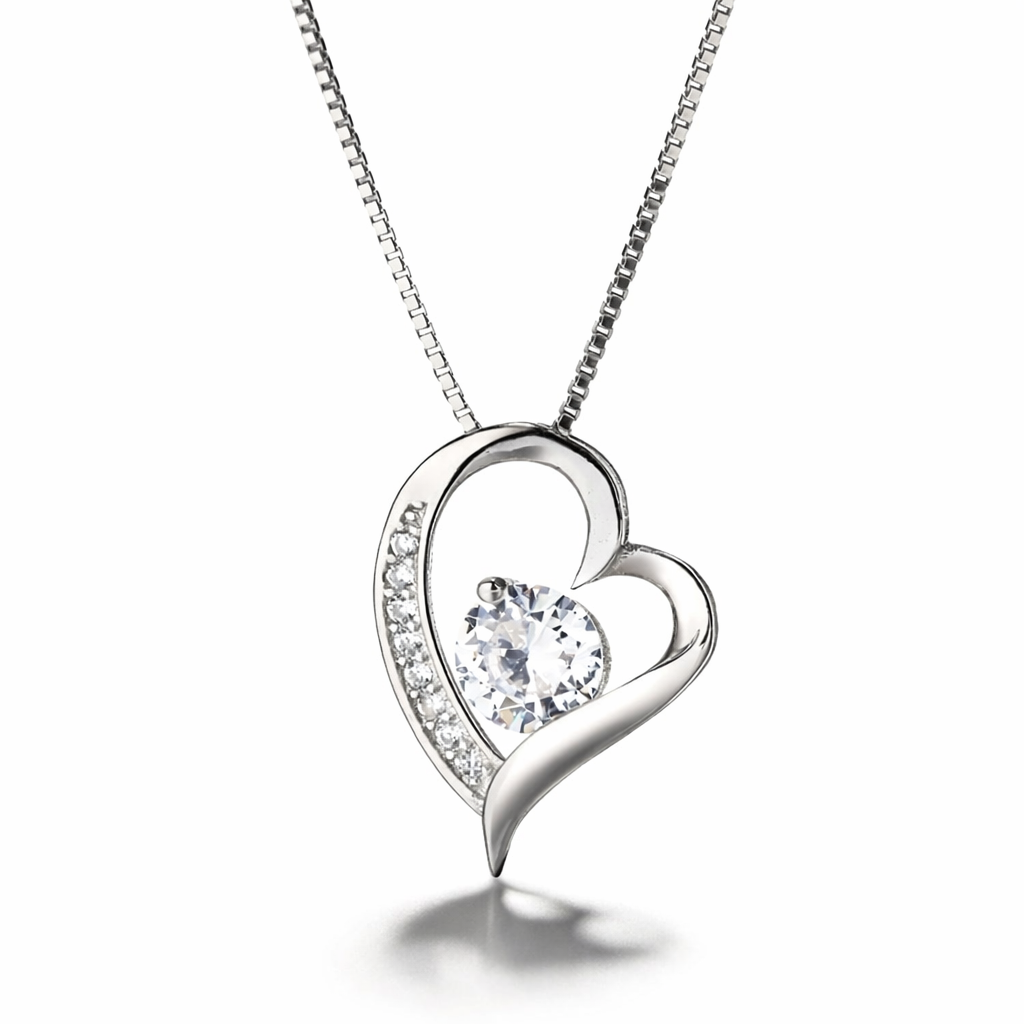 Collar Con Colgante Plata 925 Corazón Circones Elegante Plateado-0