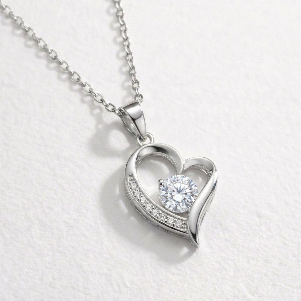 Collar Con Colgante Plata 925 Corazón Circones Elegante Plateado-1