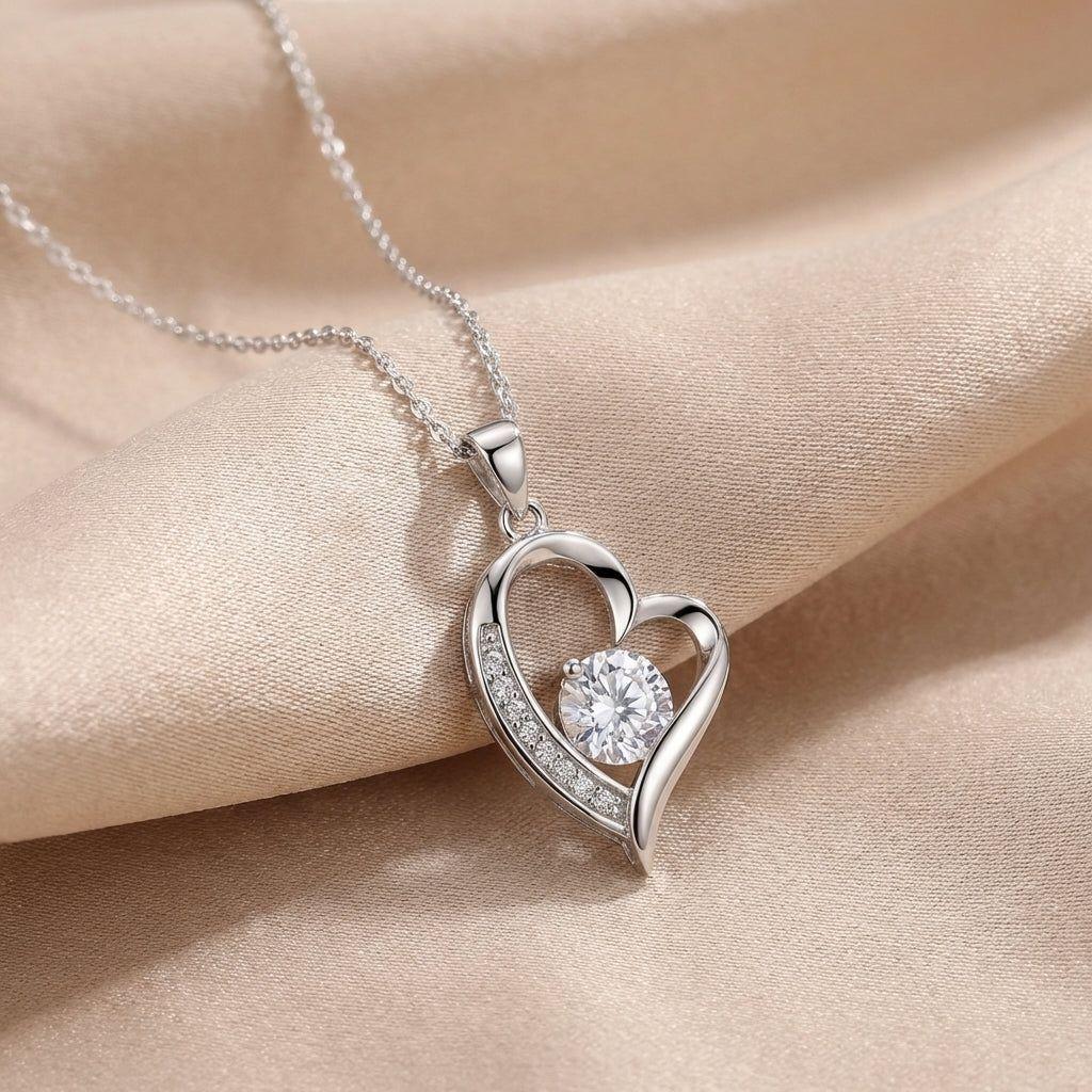 Collar Con Colgante Plata 925 Corazón Circones Elegante Plateado-2