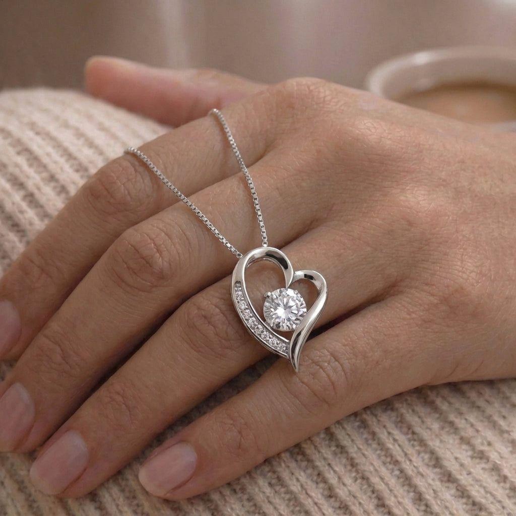Collar Con Colgante Plata 925 Corazón Circones Elegante Plateado-3