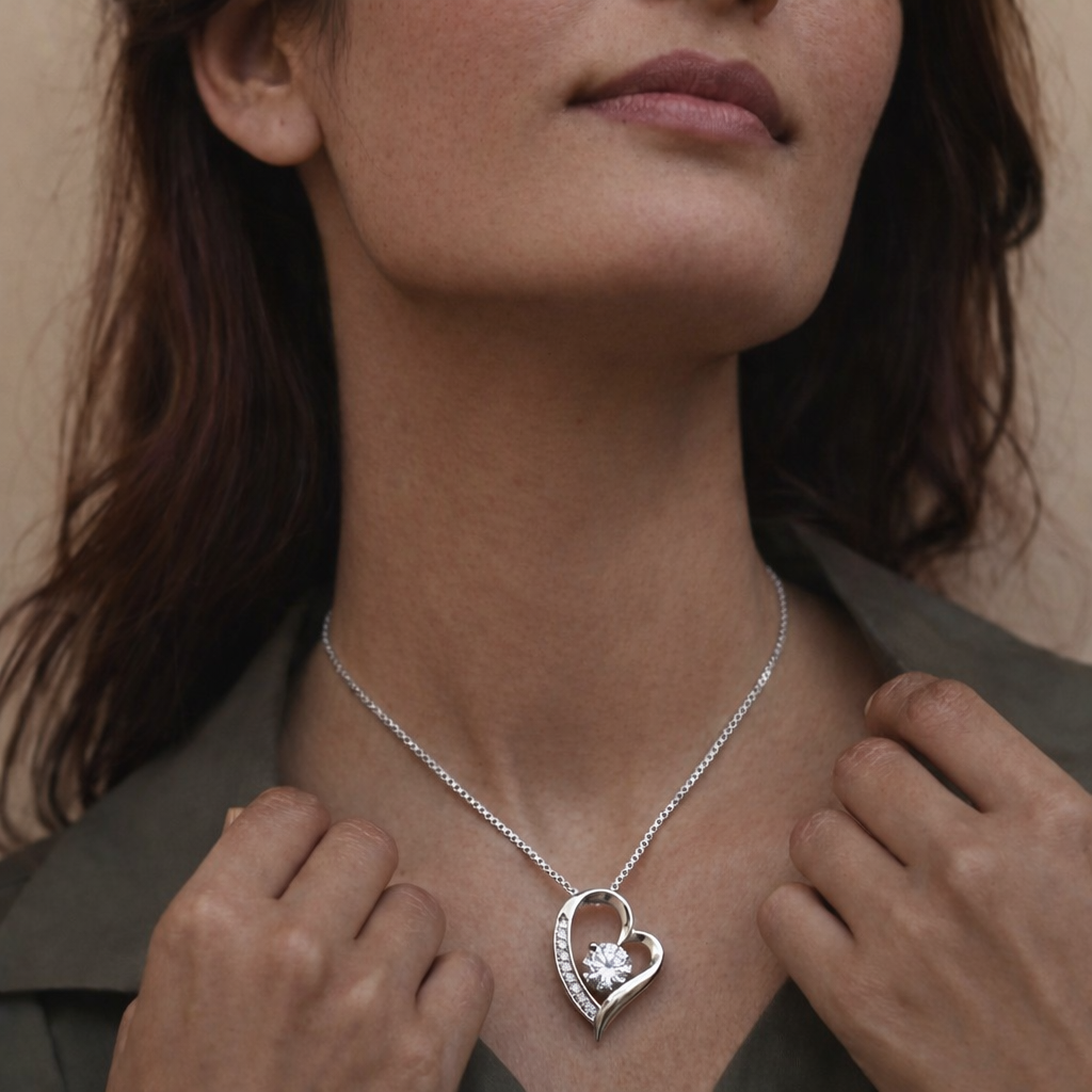 Collar Con Colgante Plata 925 Corazón Circones Elegante Plateado-5