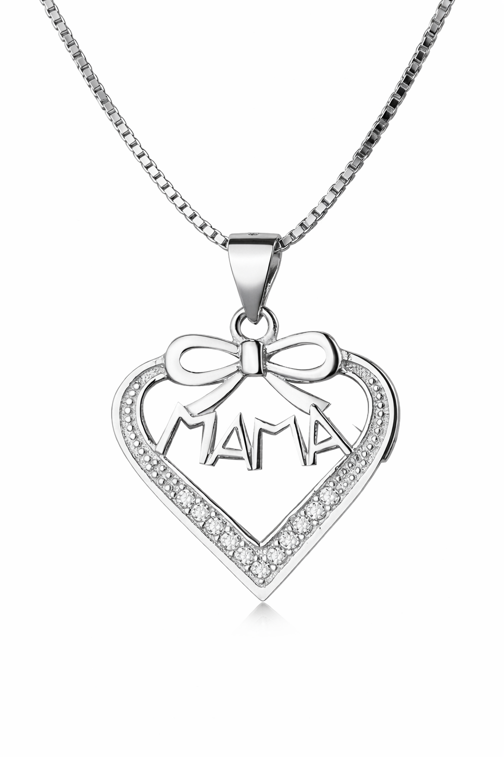 Collar Con Colgante Plata 925 Corazón Mamá Circones Blanco Plateado-0
