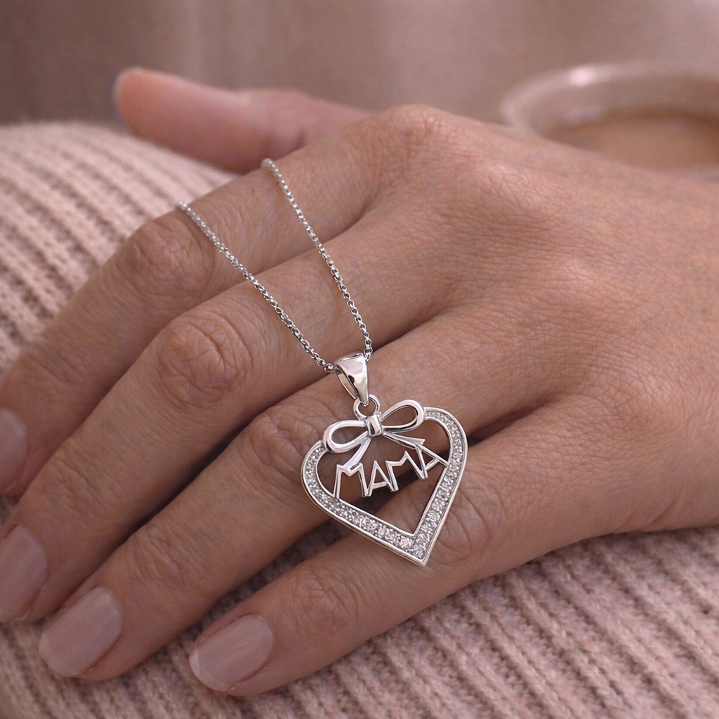 Collar Con Colgante Plata 925 Corazón Mamá Circones Blanco Plateado-5