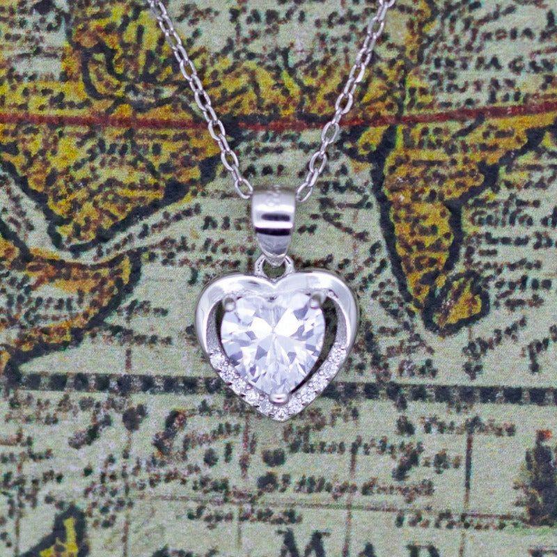Collar Con Colgante Plata 925 Corazón Circones Elegante-4