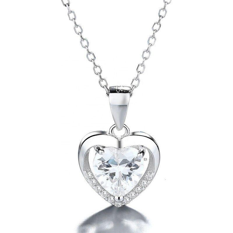 Collar Con Colgante Plata 925 Corazón Circones Elegante-0