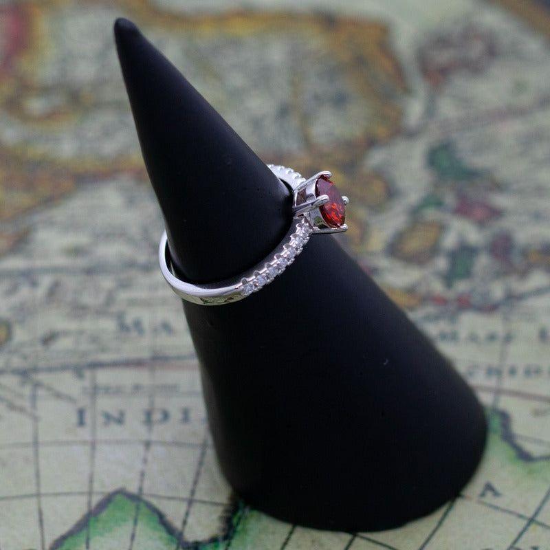 Anillo Plata 925 Circón Rojo Circones Laterales-2