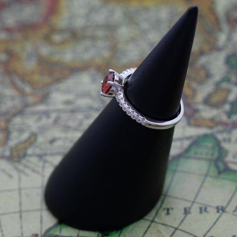 Anillo Plata 925 Circón Rojo Circones Laterales-4