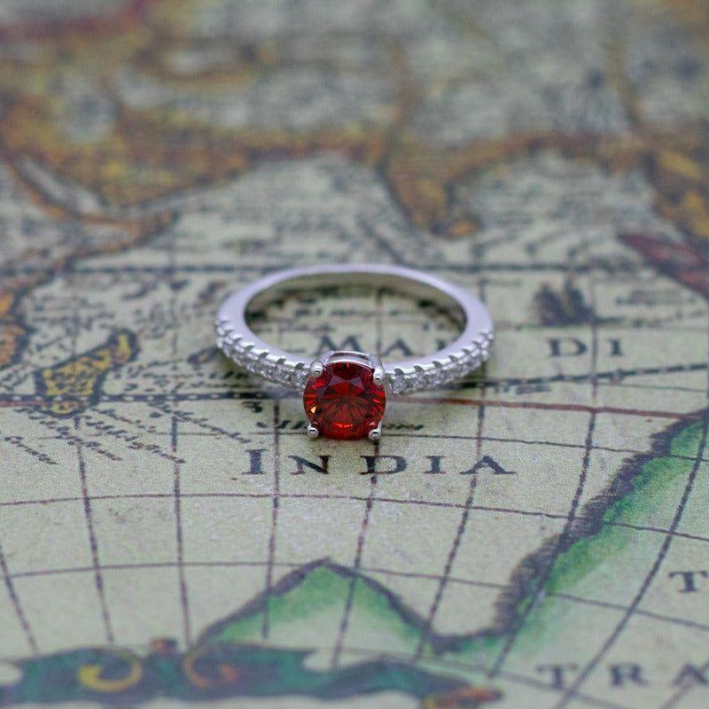 Anillo Plata 925 Circón Rojo Circones Laterales-5