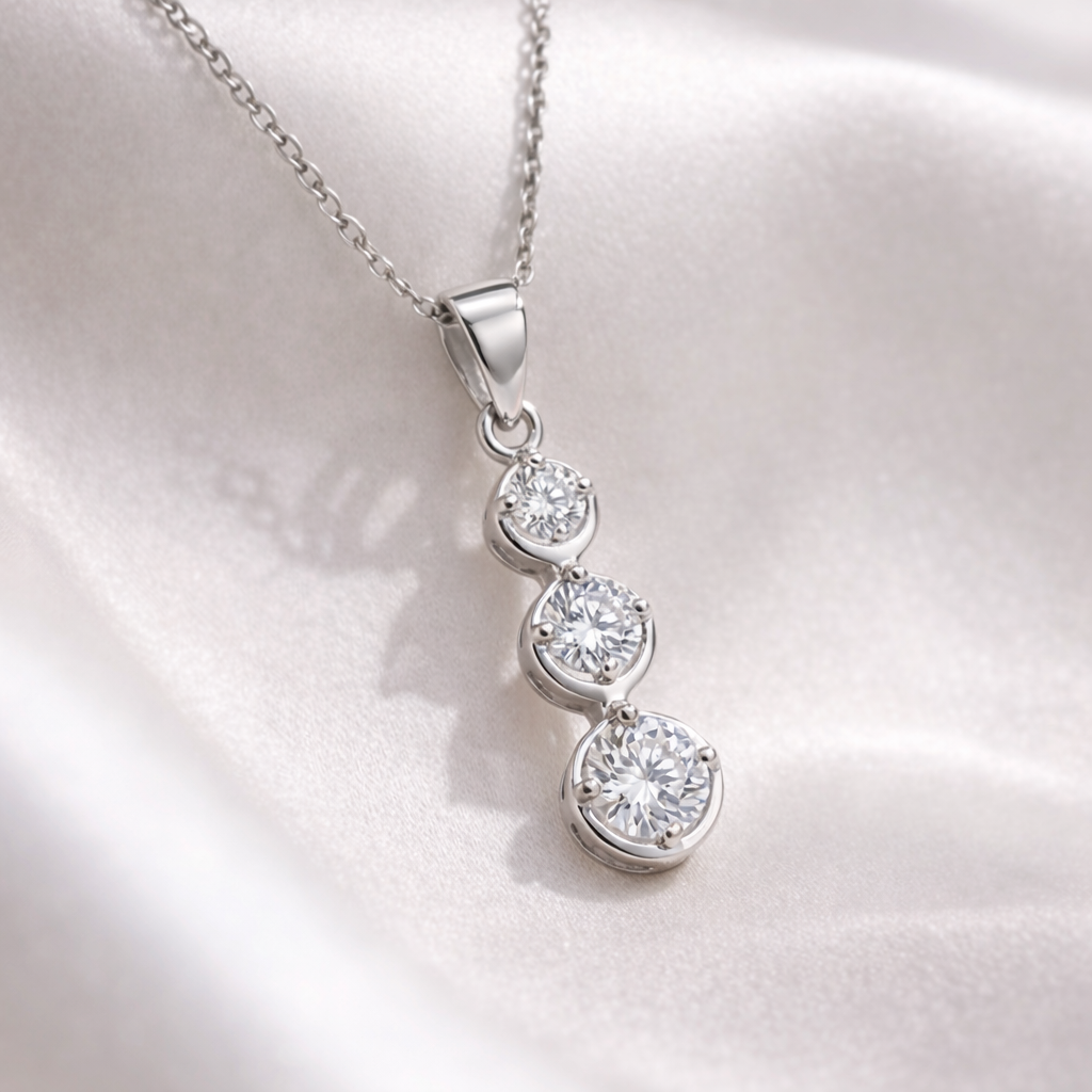 Collar Con Colgante Plata 925 Piedras Circones Elegante Plateado-2