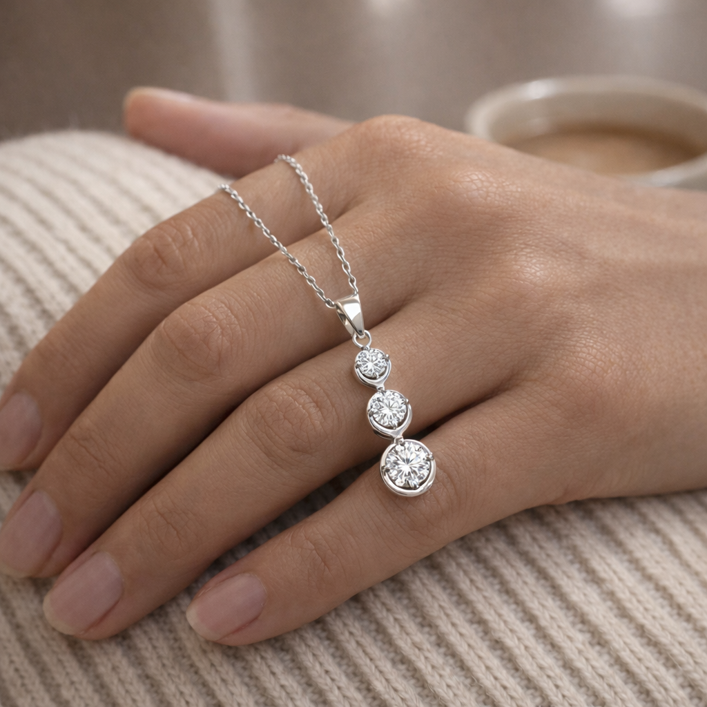 Collar Con Colgante Plata 925 Piedras Circones Elegante Plateado-4