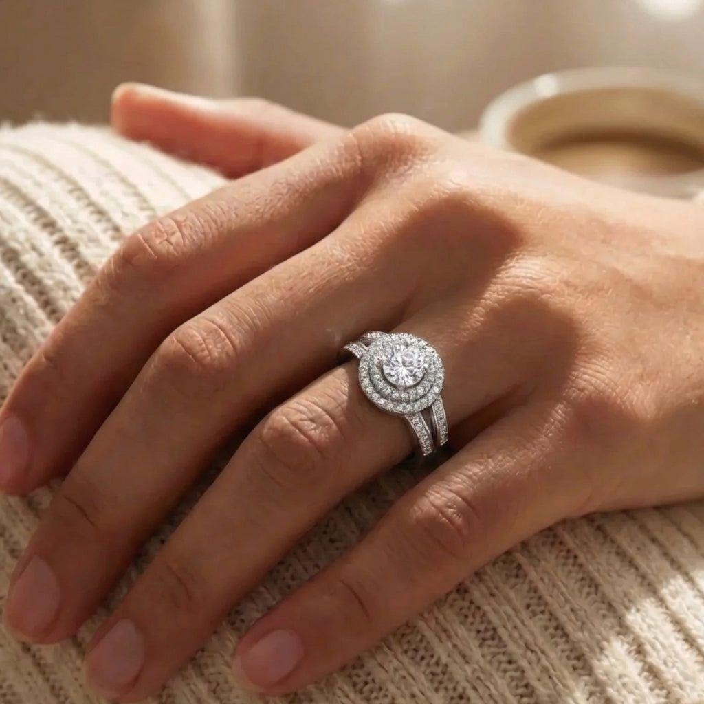 Anillo Doble Plata 925 Mujer Elegante Circones Compromiso-5