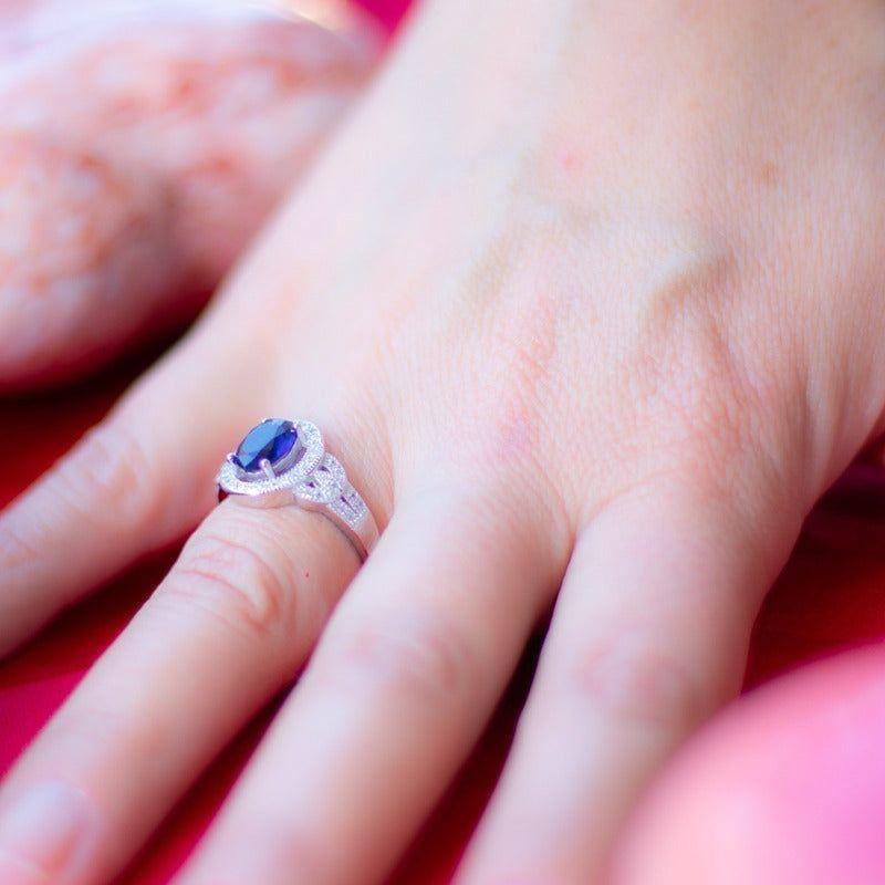 Joya Anillo Plata 925 Mujer Circón Azul Y Blancos Elegante-1