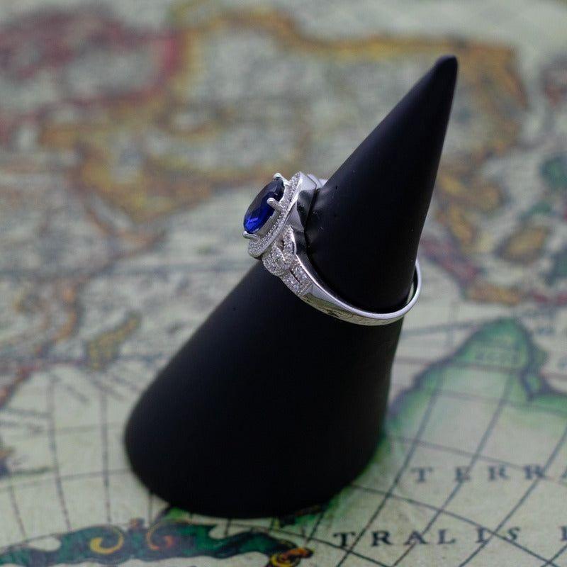 Joya Anillo Plata 925 Mujer Circón Azul Y Blancos Elegante-2