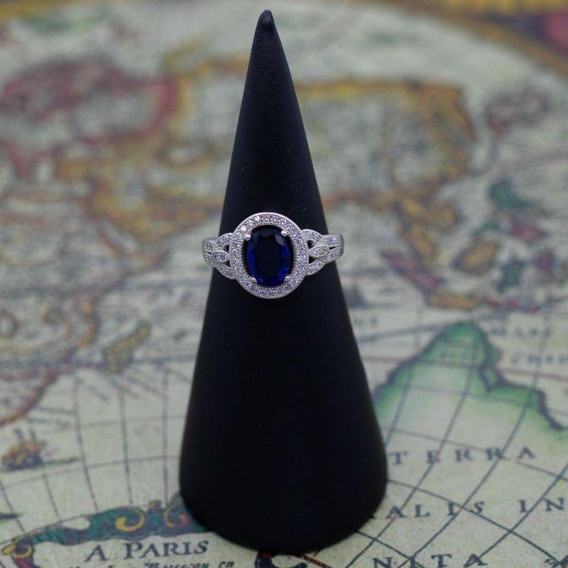 Joya Anillo Plata 925 Mujer Circón Azul Y Blancos Elegante-3
