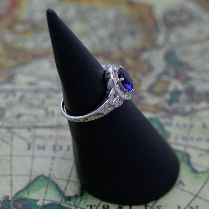 Joya Anillo Plata 925 Mujer Circón Azul Y Blancos Elegante-4