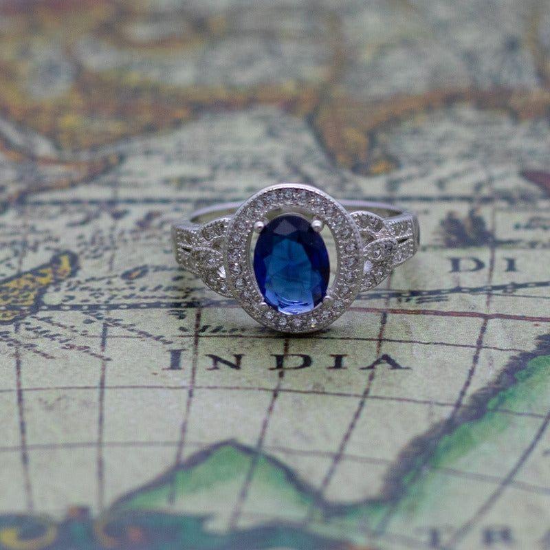 Joya Anillo Plata 925 Mujer Circón Azul Y Blancos Elegante-5