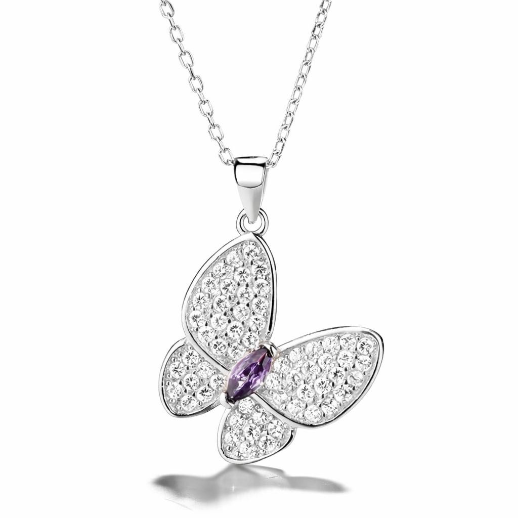 Collar Con Colgante Plata 925 Mariposa Circones Moderno Plateado-0