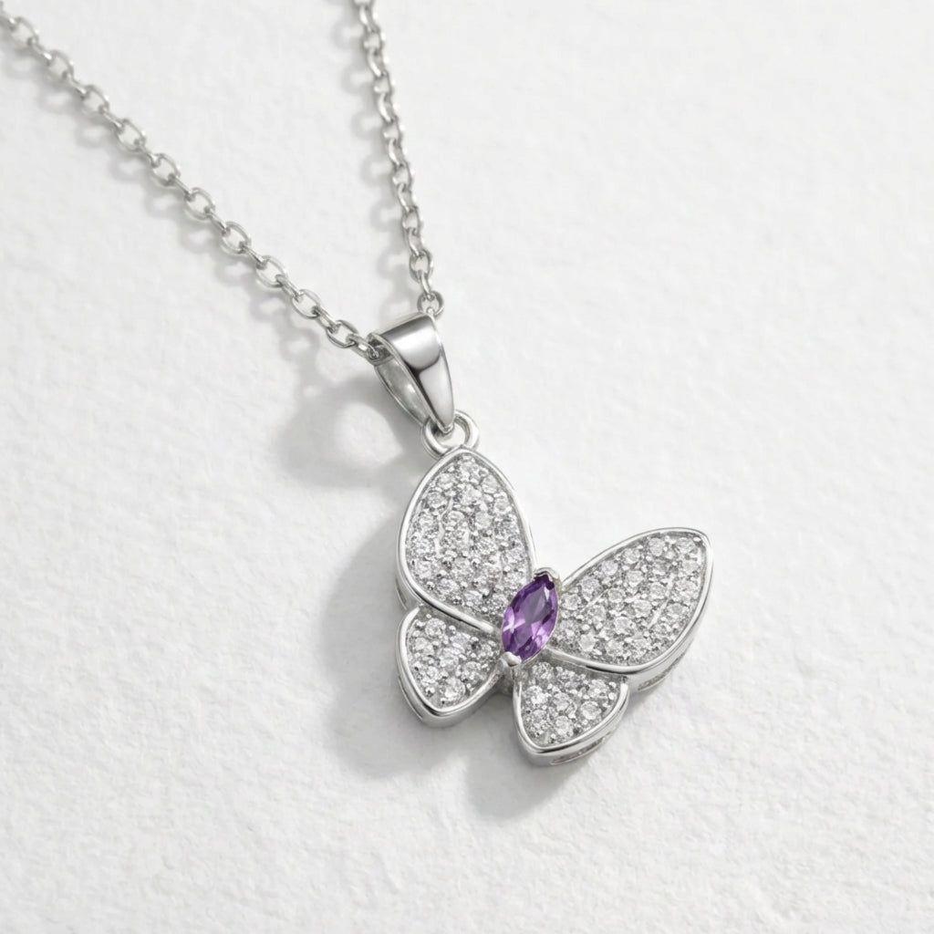 Collar Con Colgante Plata 925 Mariposa Circones Moderno Plateado-2
