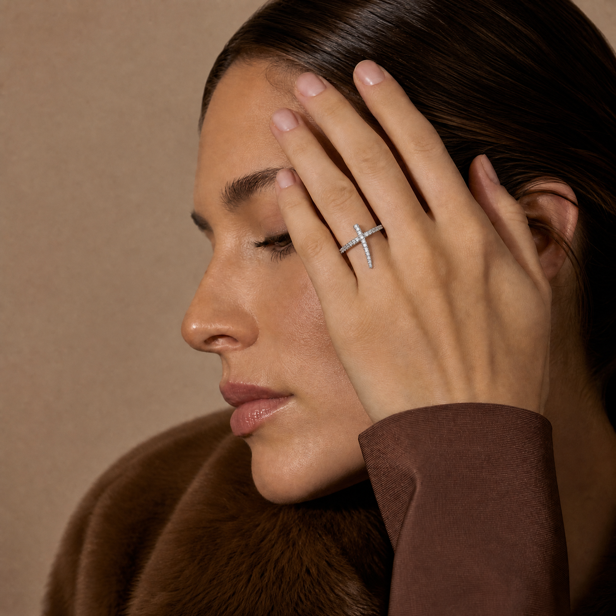 Anillo Plata 925 Mujer Cruz Circones Elegante-3