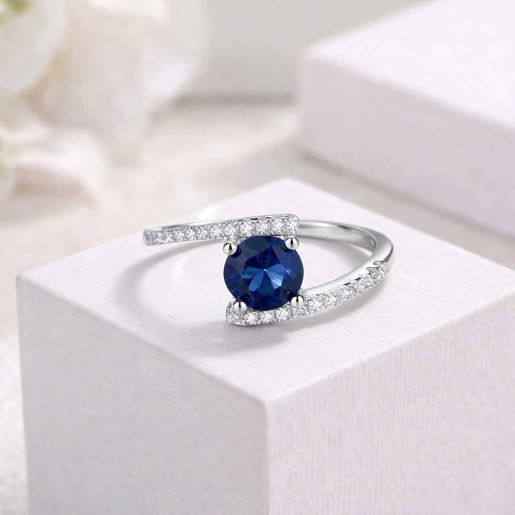 Anillo Plata 925 Circón Azul Elegante Clásico Compromiso-1