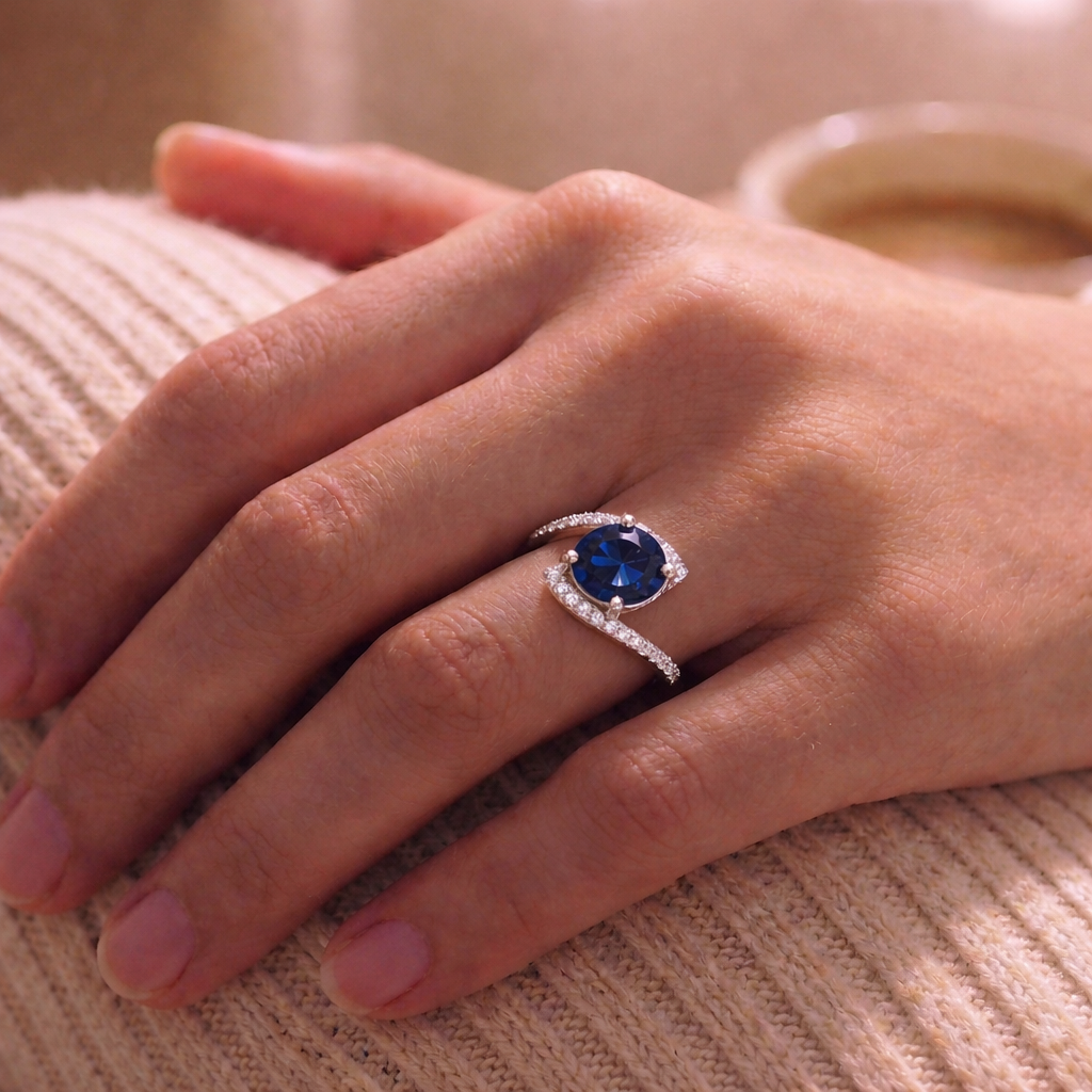 Anillo Plata 925 Circón Azul Elegante Clásico Compromiso-2