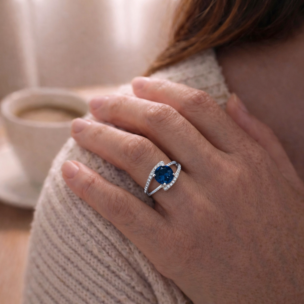 Anillo Plata 925 Circón Azul Elegante Clásico Compromiso-4