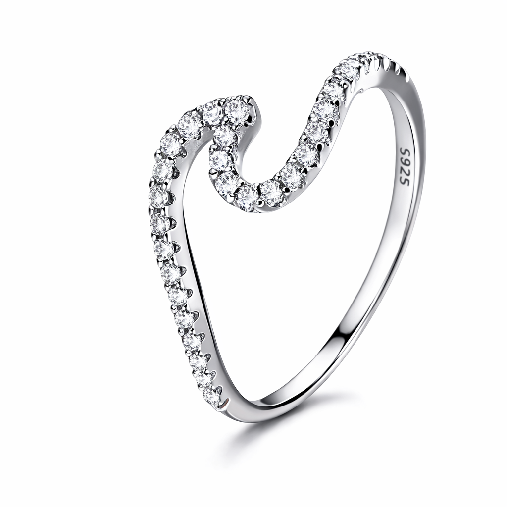 Anillo Plata 925 Mujer Ola Circones Estilo Juvenil Moderno-0
