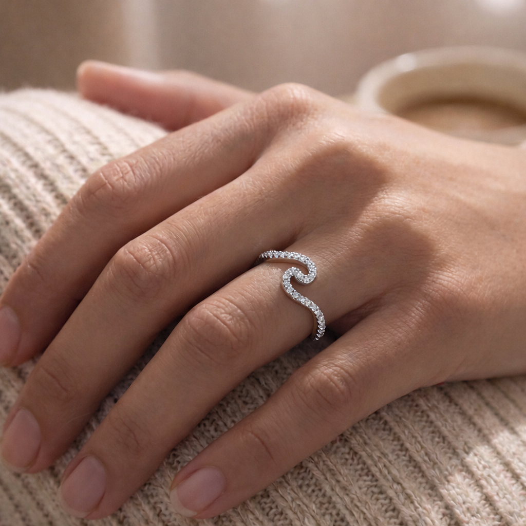 Anillo Plata 925 Mujer Ola Circones Estilo Juvenil Moderno-2