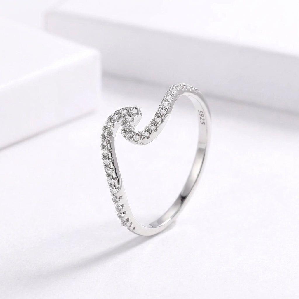 Anillo Plata 925 Mujer Ola Circones Estilo Juvenil Moderno-1
