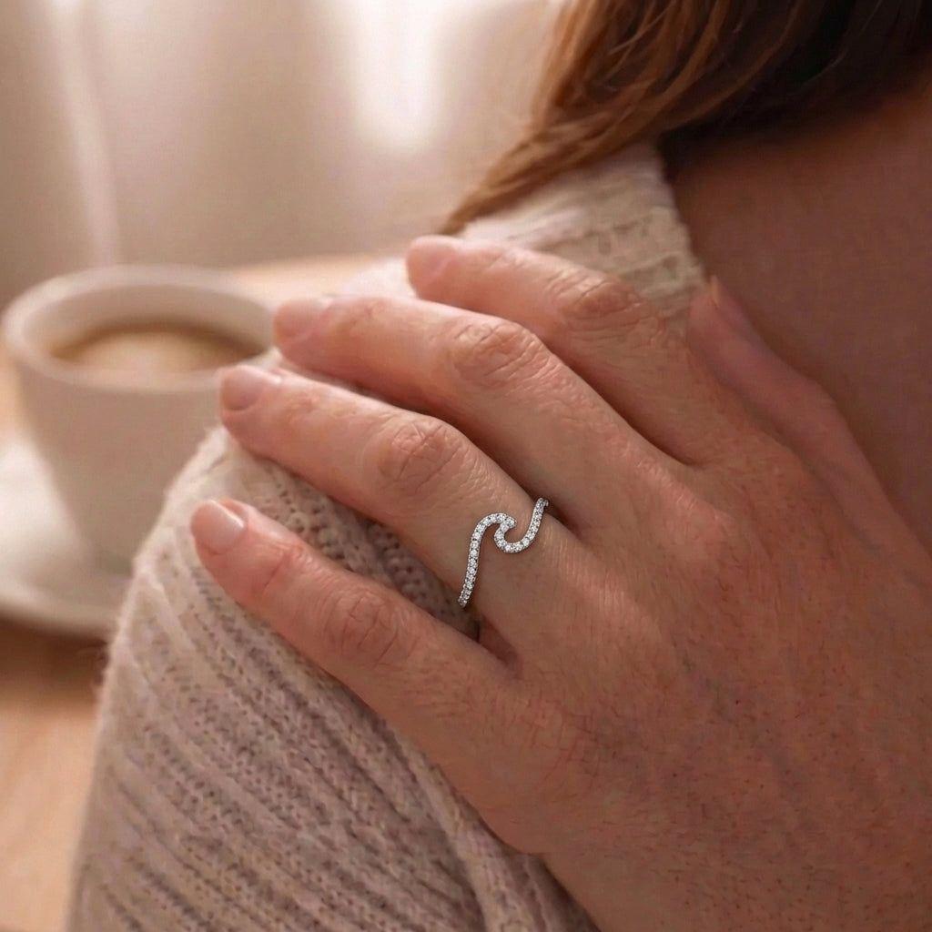 Anillo Plata 925 Mujer Ola Circones Estilo Juvenil Moderno-3
