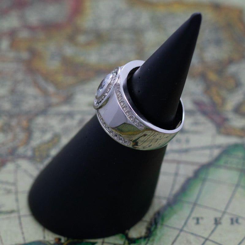 Anillo Plata 925 Circones Blanco Negro Diseño Clásico-2